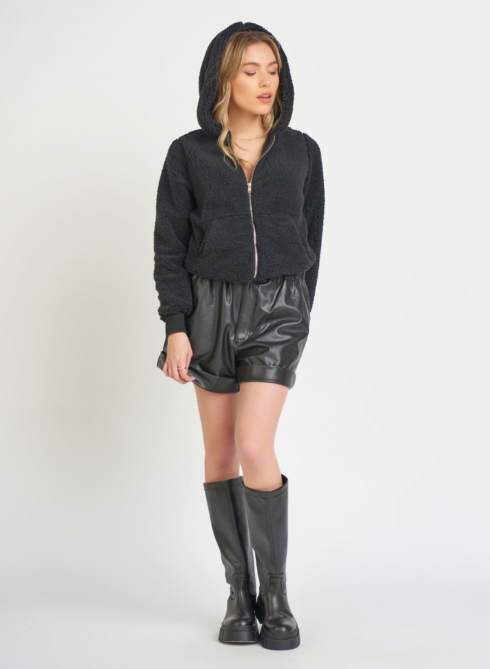 Hoodie noir en molleton avec zip Dex