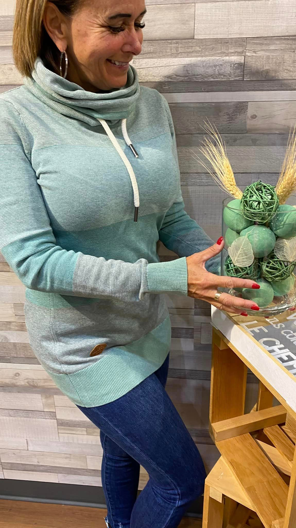 Chandail turquoise rayé à col haut Ragwear, style Babett stripes