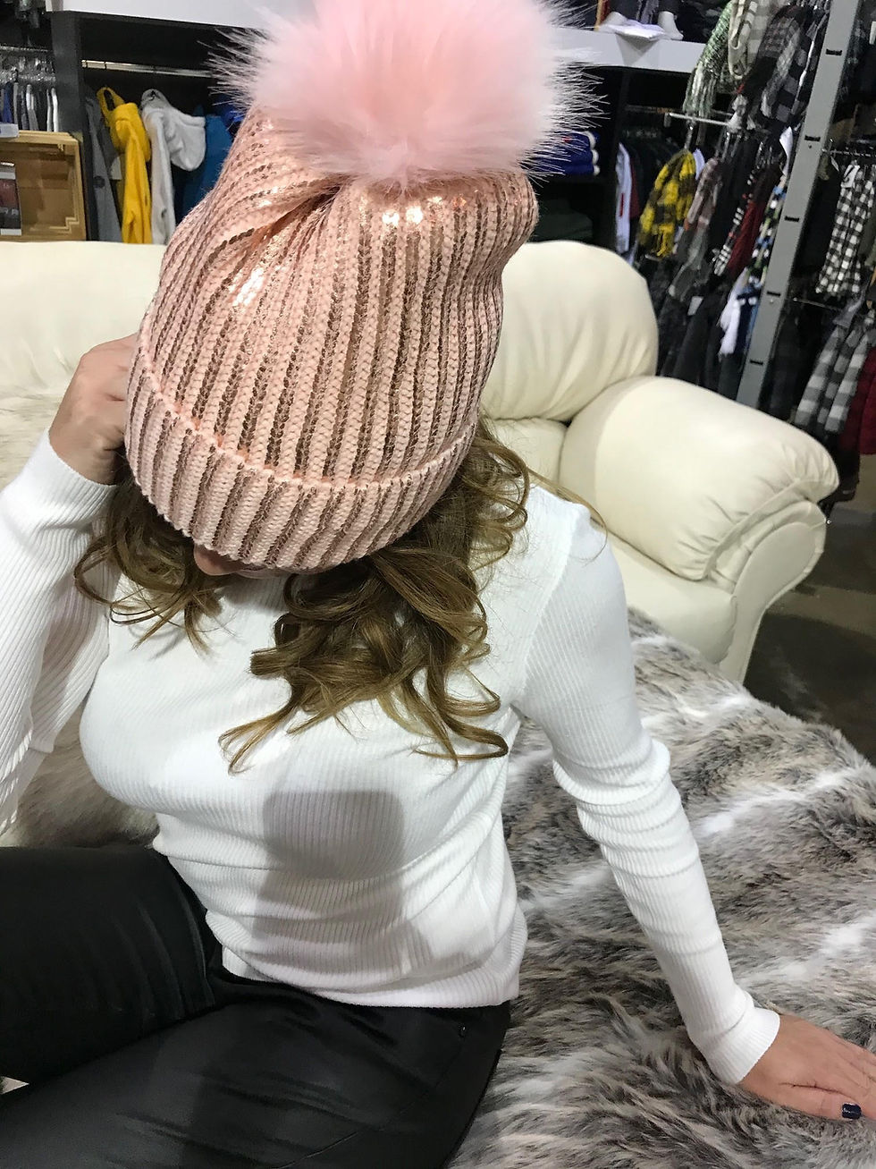 Miniature : Tuque rose avec bandes brillantes Di Frenzé