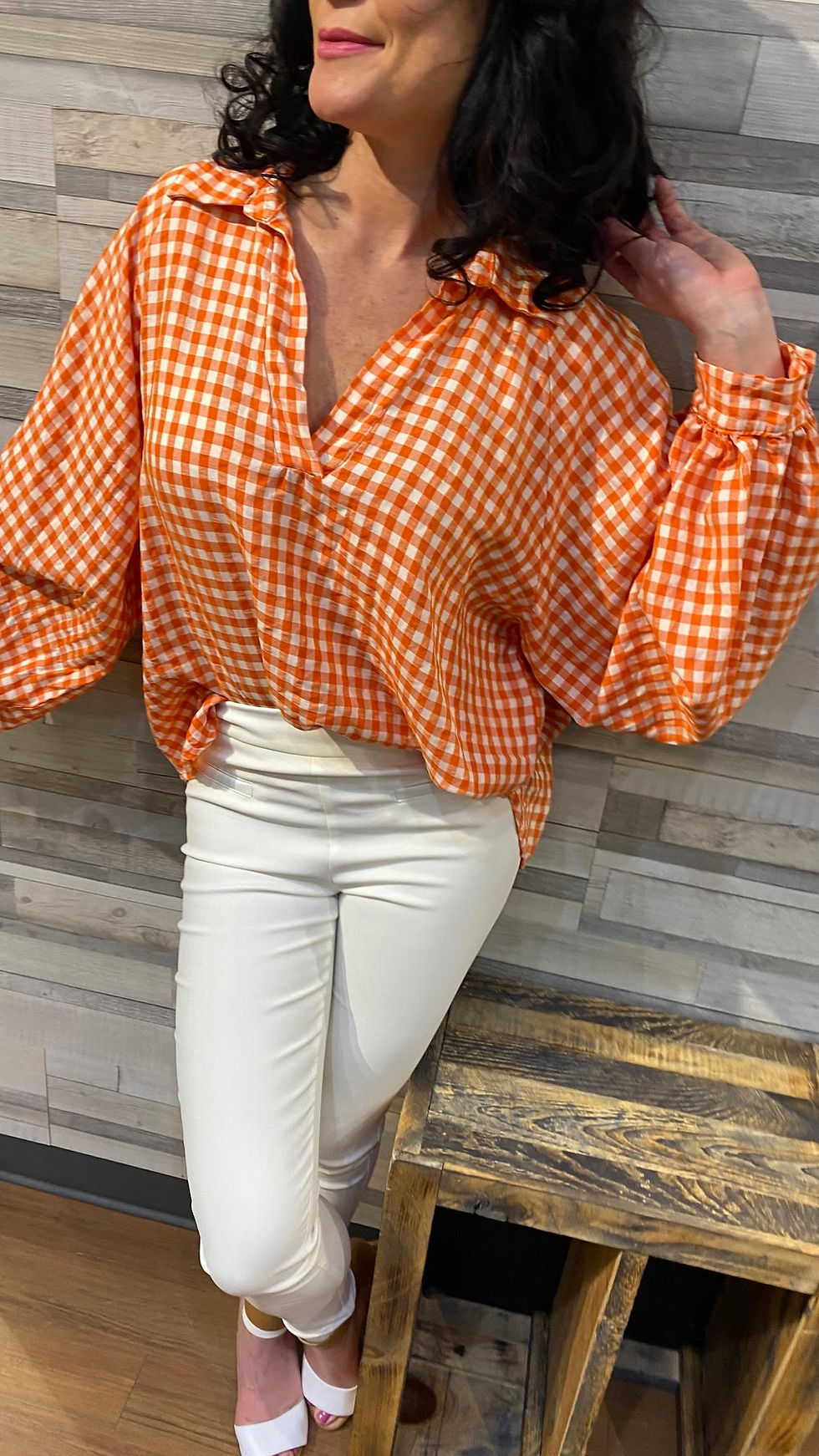 Miniature : Blouse orange à carreaux Collection italienne