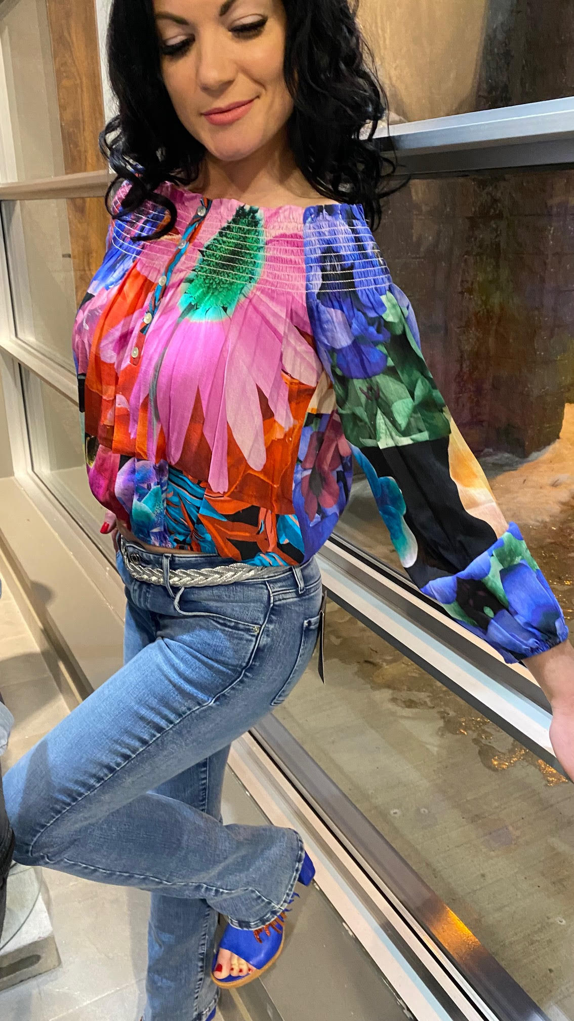 Chemise colorée fleurie à épaules dénudées Desigual