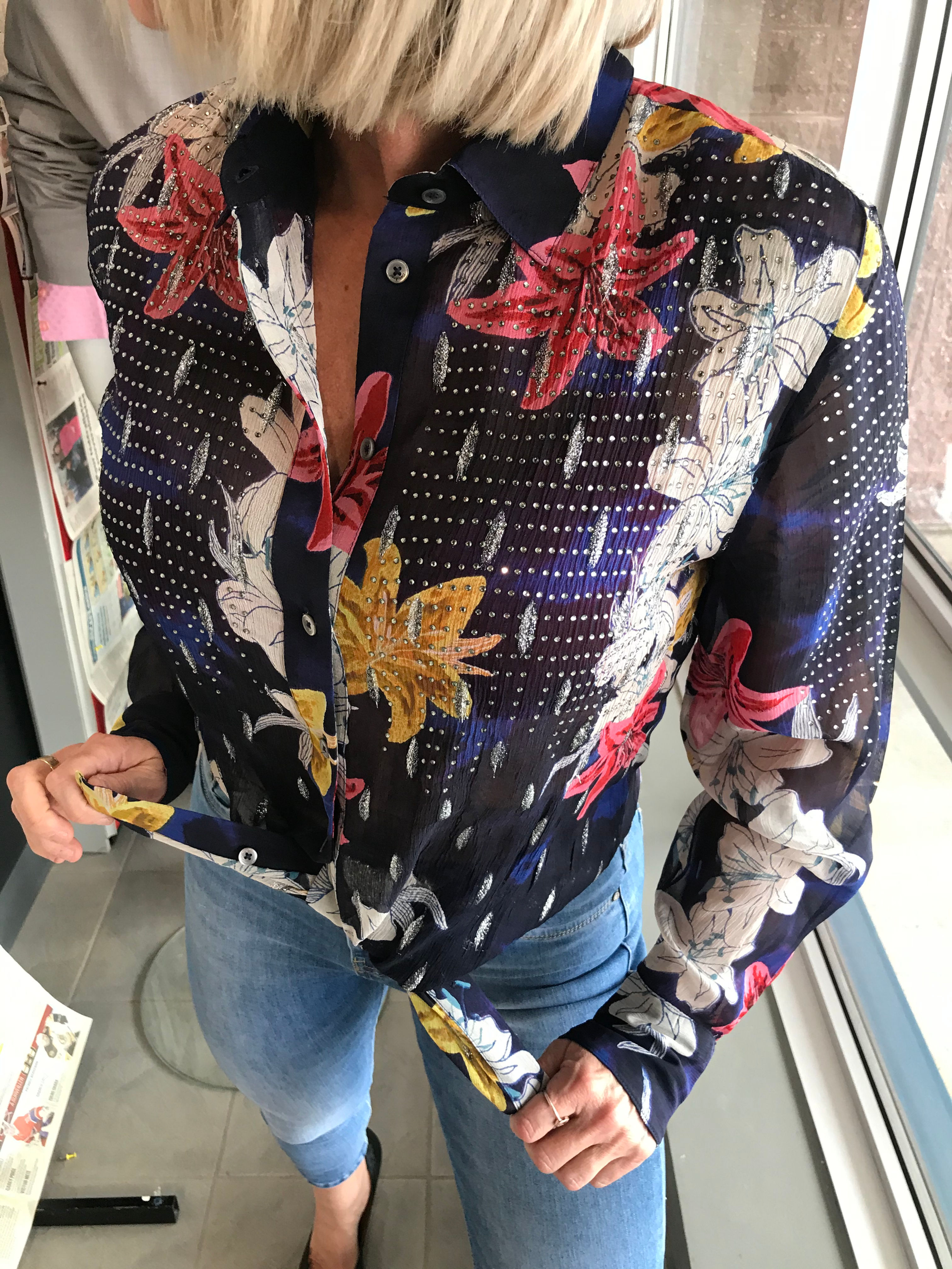 Blousette marine avec fleurs  Desigual