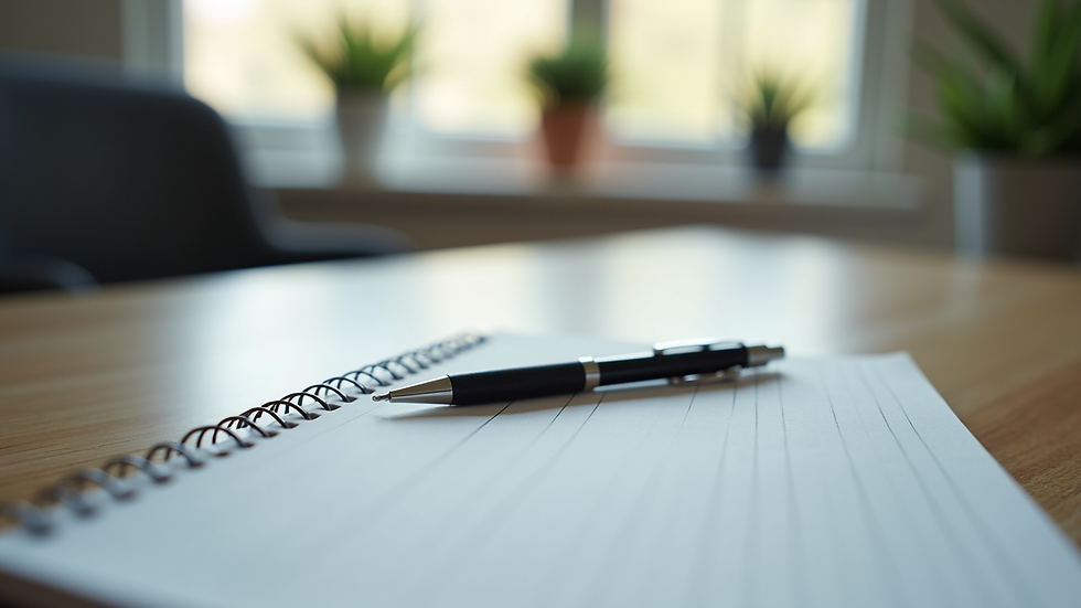 Close-up view of a notebook and pen on a counseling desk, ready for a session