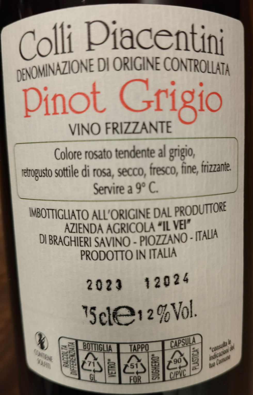 サムネイル： IL VEI Pinot Grigio 2023