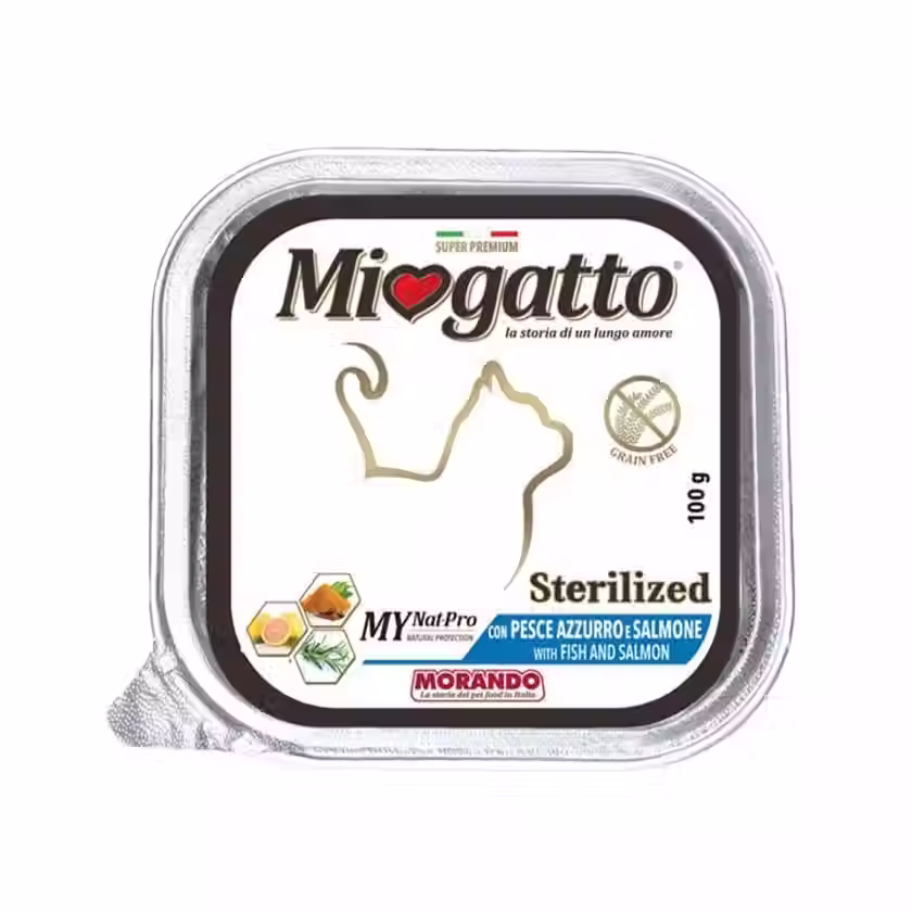 Miogatto Adult Sterilized Υγρή Τροφή για Γάτες Πατέ με Ψάρι & Σολομό 100gr