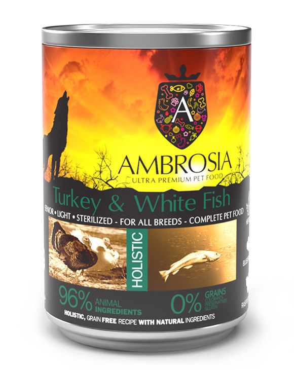 Ambrosia Υγρή Τροφή για Ηλικιωμένους Σκύλους σε Κονσέρβα με Γαλοπούλα και Ψάρι Δ