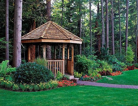 gazebo outdoor seating cedar timberframe shingles