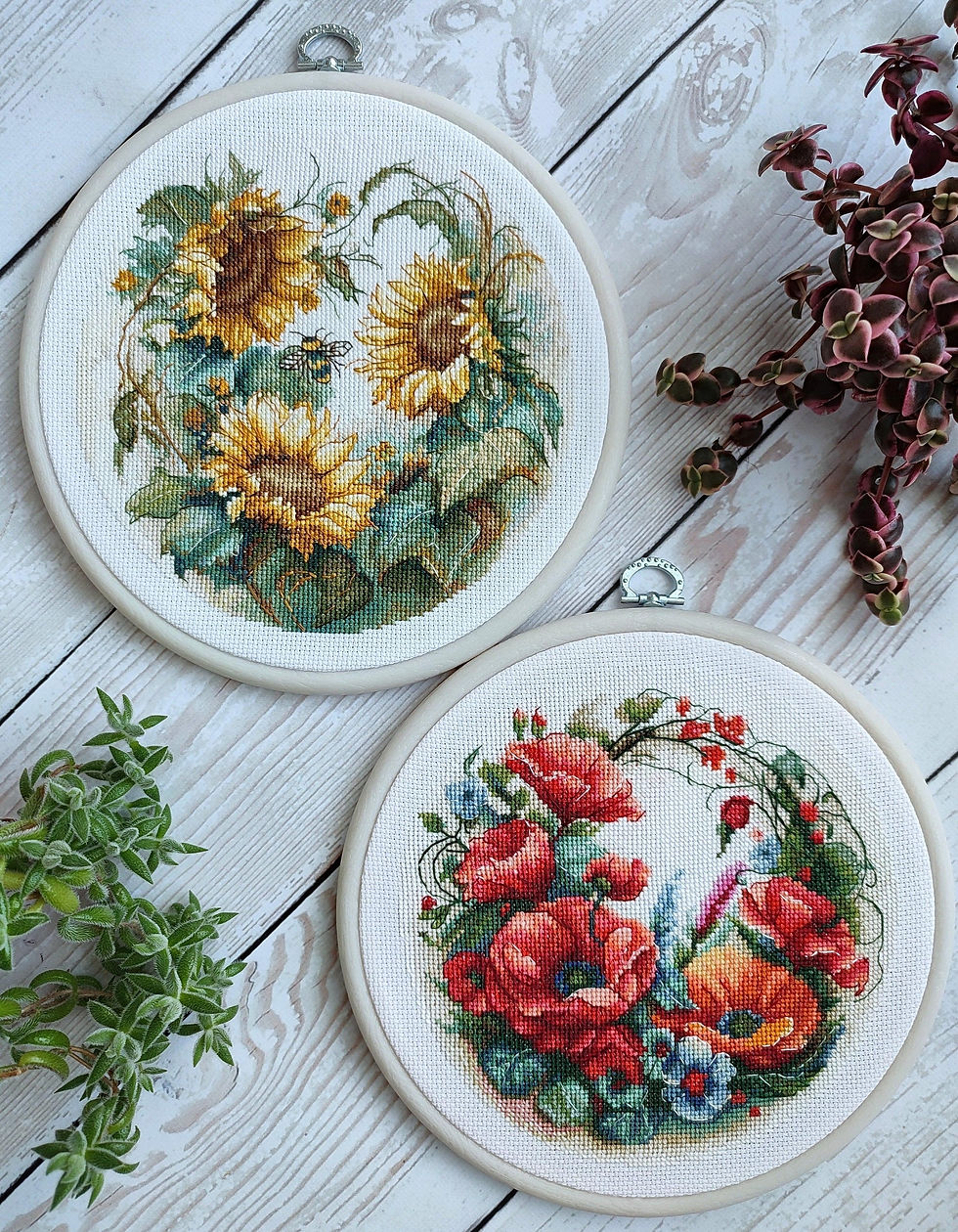 Thumbnail: Cross Stitch Kit with Hoop Included Luca-S - Composition With Poppies, BC209