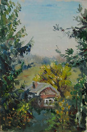 45 Дом под горой, 2011, картон масло, 18
