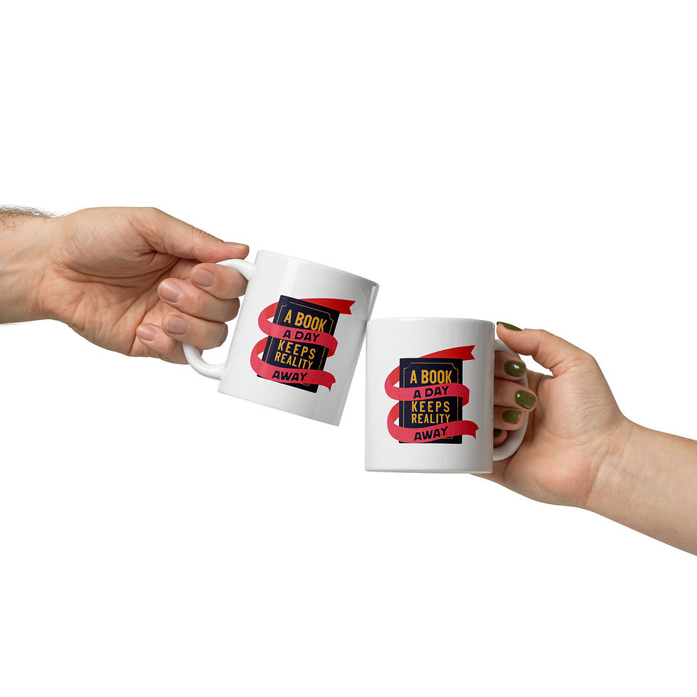 Miniatura: Taza blanca brillante "A Book a day keep reality away"