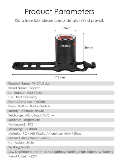 Thumbnail: GACIRON BIKE REAR LIGHT W10-BS