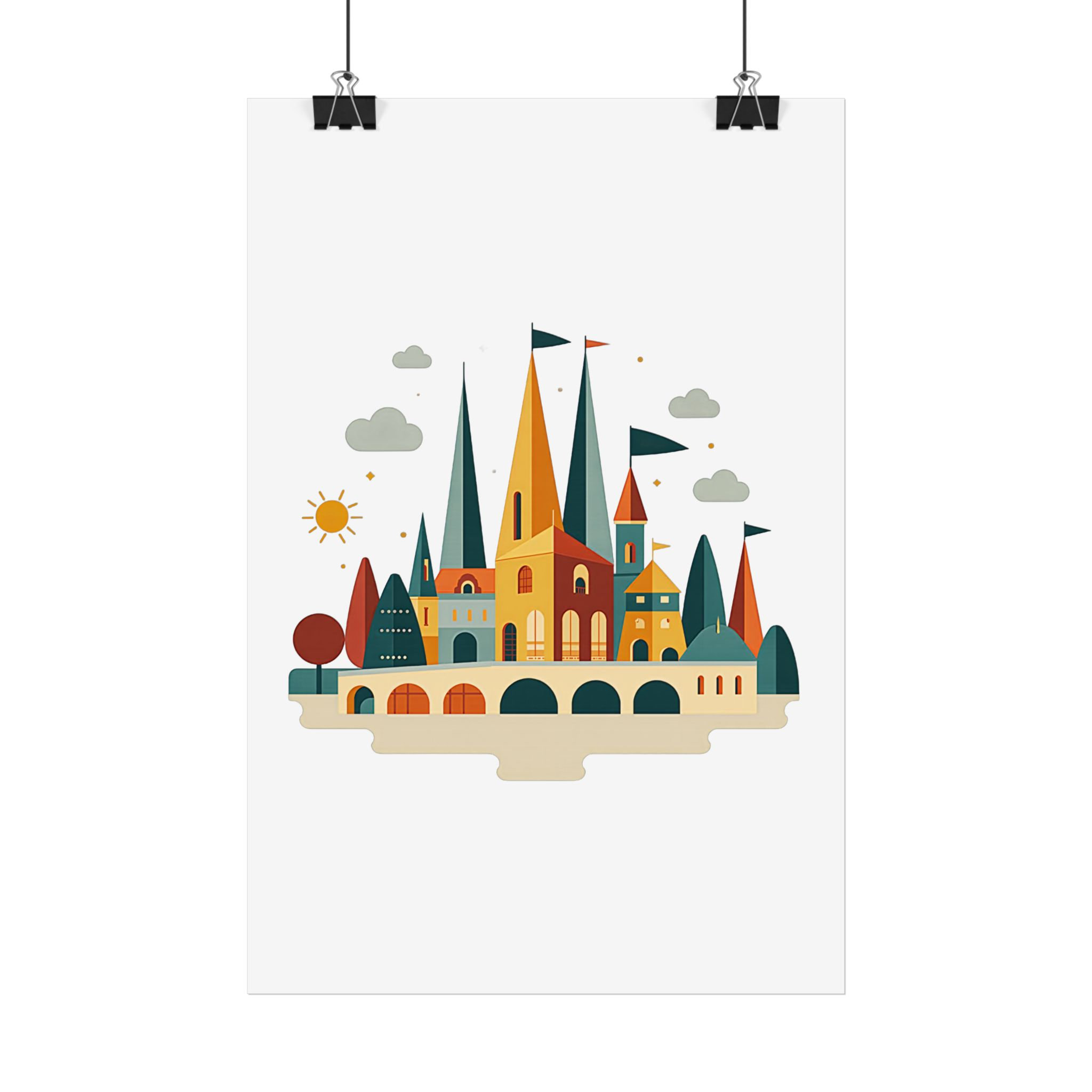 European City Skyline Vintage Art Poster
