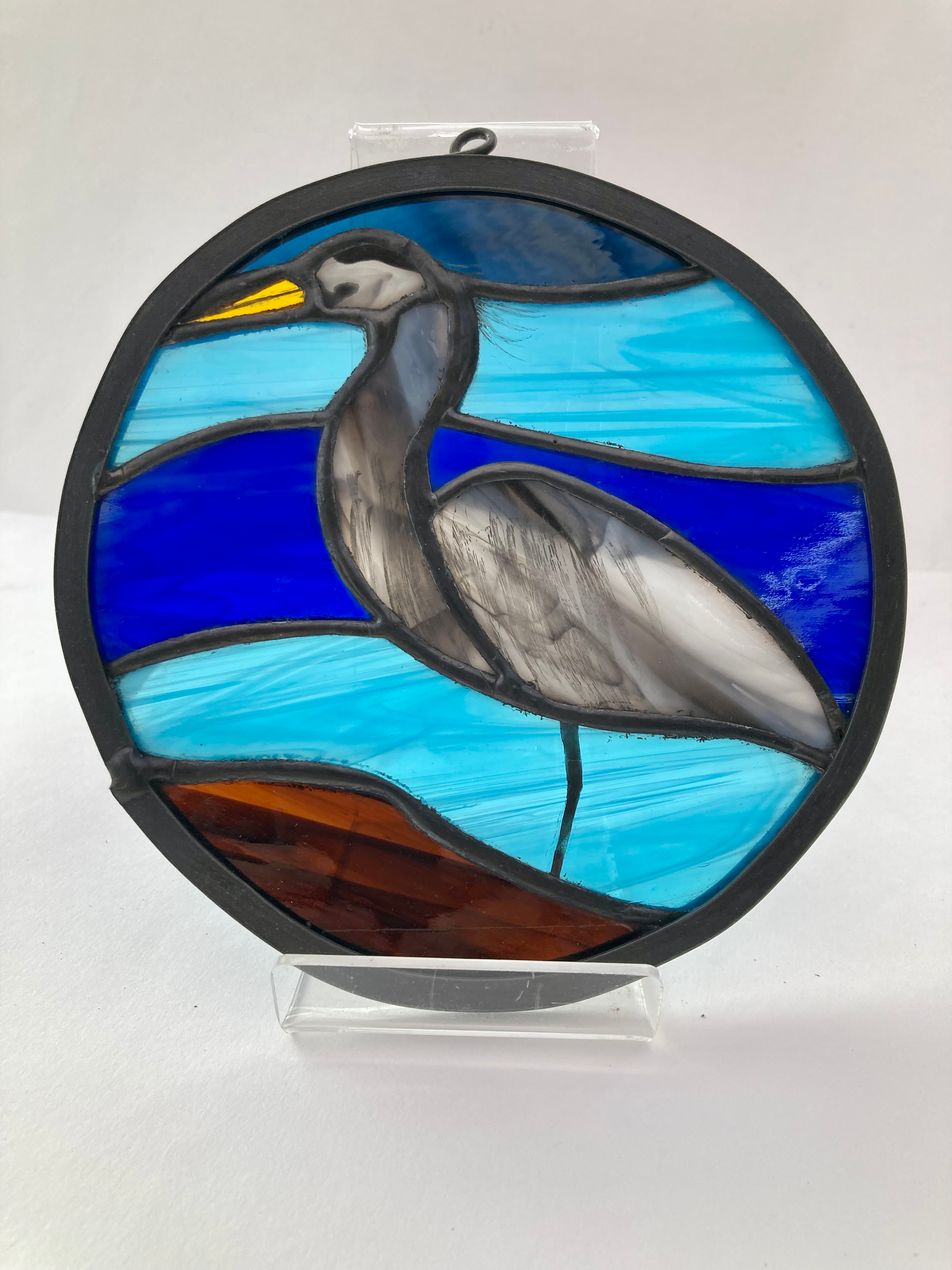Heron Stained Glass Panel