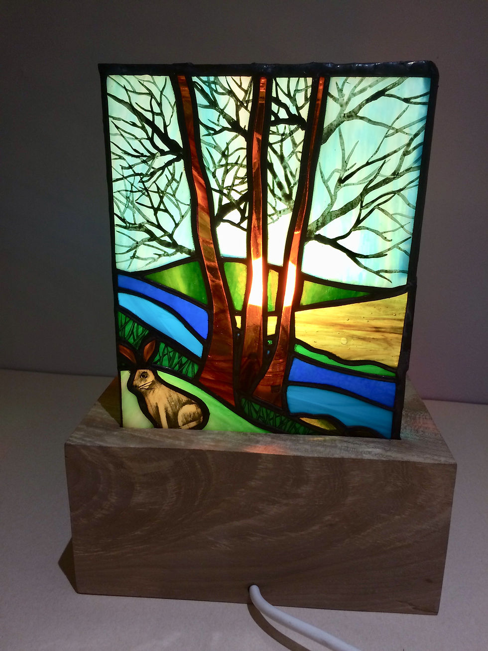 Thumbnail: Landscape Table Lamp on Solid Wood Base