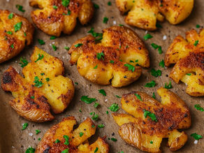 Zerstampfte kleine Kartoffeln goldbraun gebacken und leicht knusprig