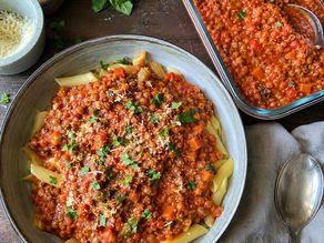 Rote Linsen-Bolognese Meal Prep