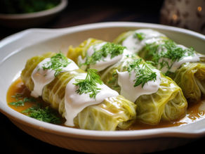 Braised Cabbage Rolls with Minced Meat & Crème Fraîche