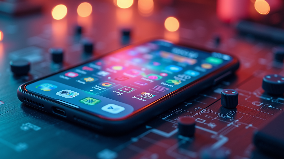 High angle view of a vibrant app interface showcasing interactive components