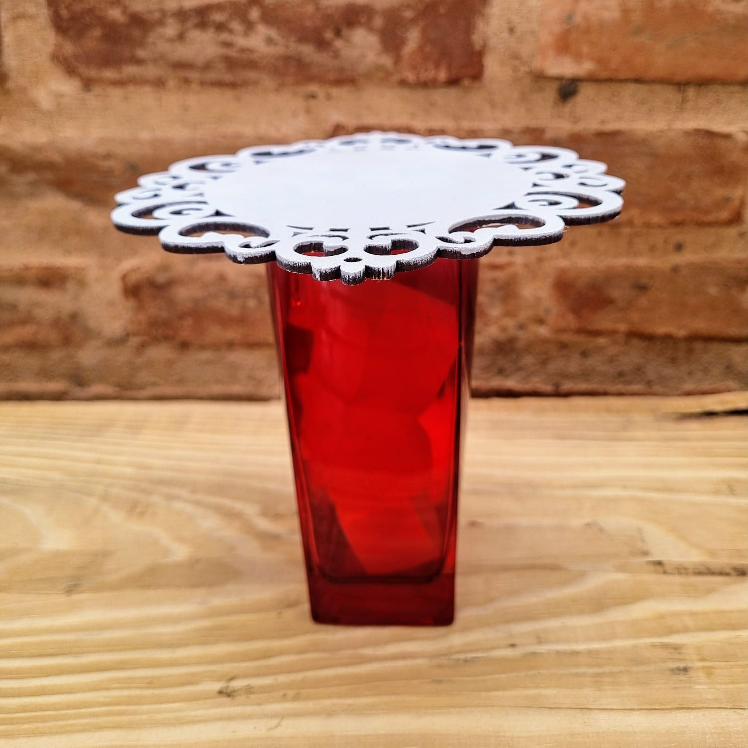 PORTA VELA DE VIDRO COPO ALTO C/ BASE MDF 14CM