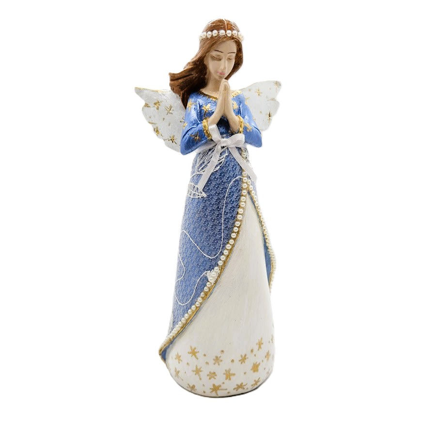 ANJO DE GESSO EM PRECE 21CM DECORAÇÃO ARTESANAL