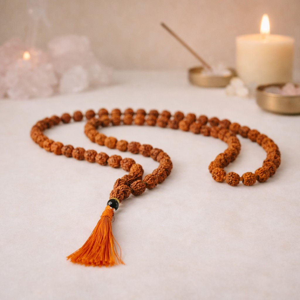 JAPAMALA DE RUDRAKSHA NATURAL LEGÍTIMA 9MM