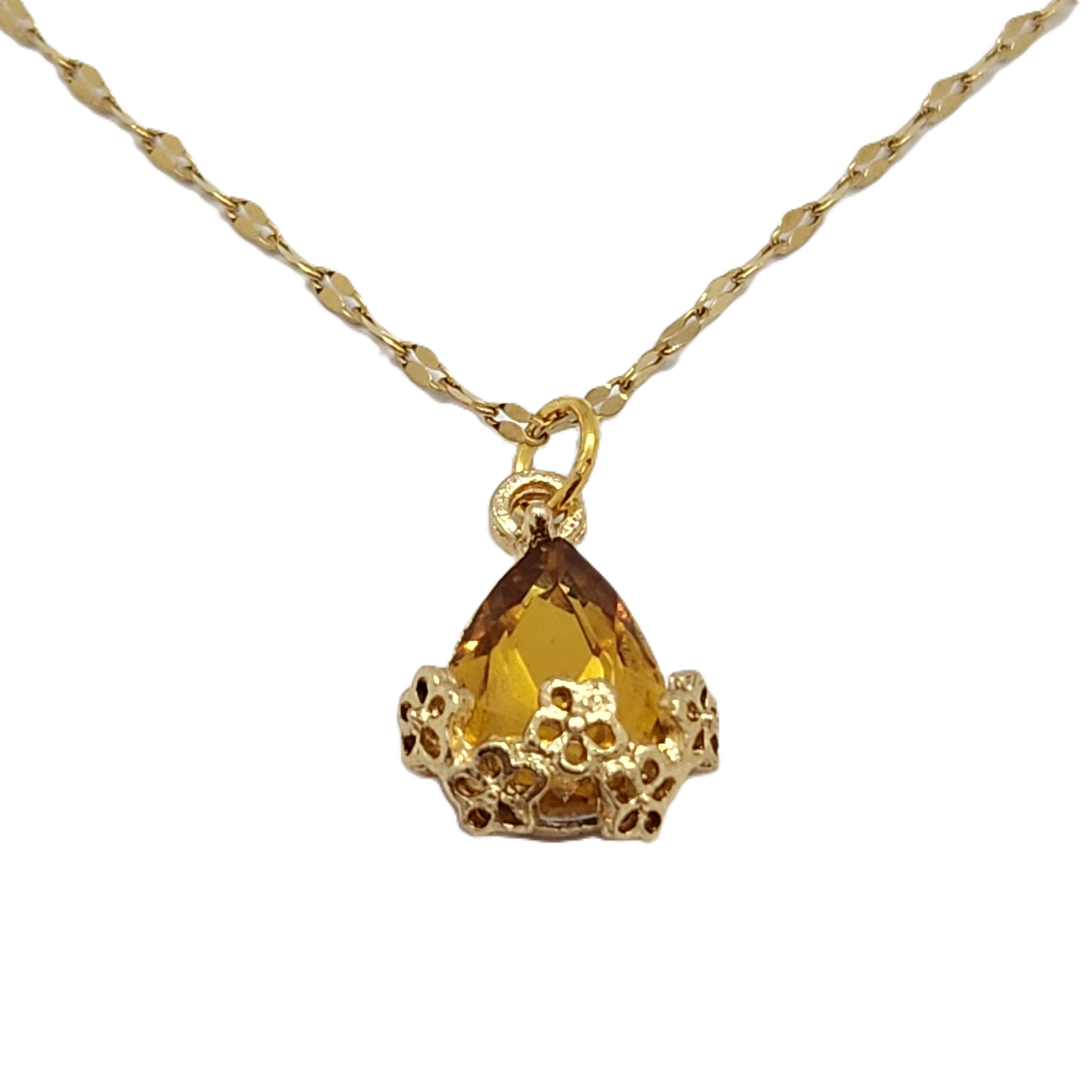 CORRENTE DOURADA C/ STRASS GOTA 45CM AMARELA