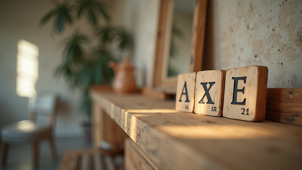 Close-up de quadro decorativo com símbolos de axé em destaque