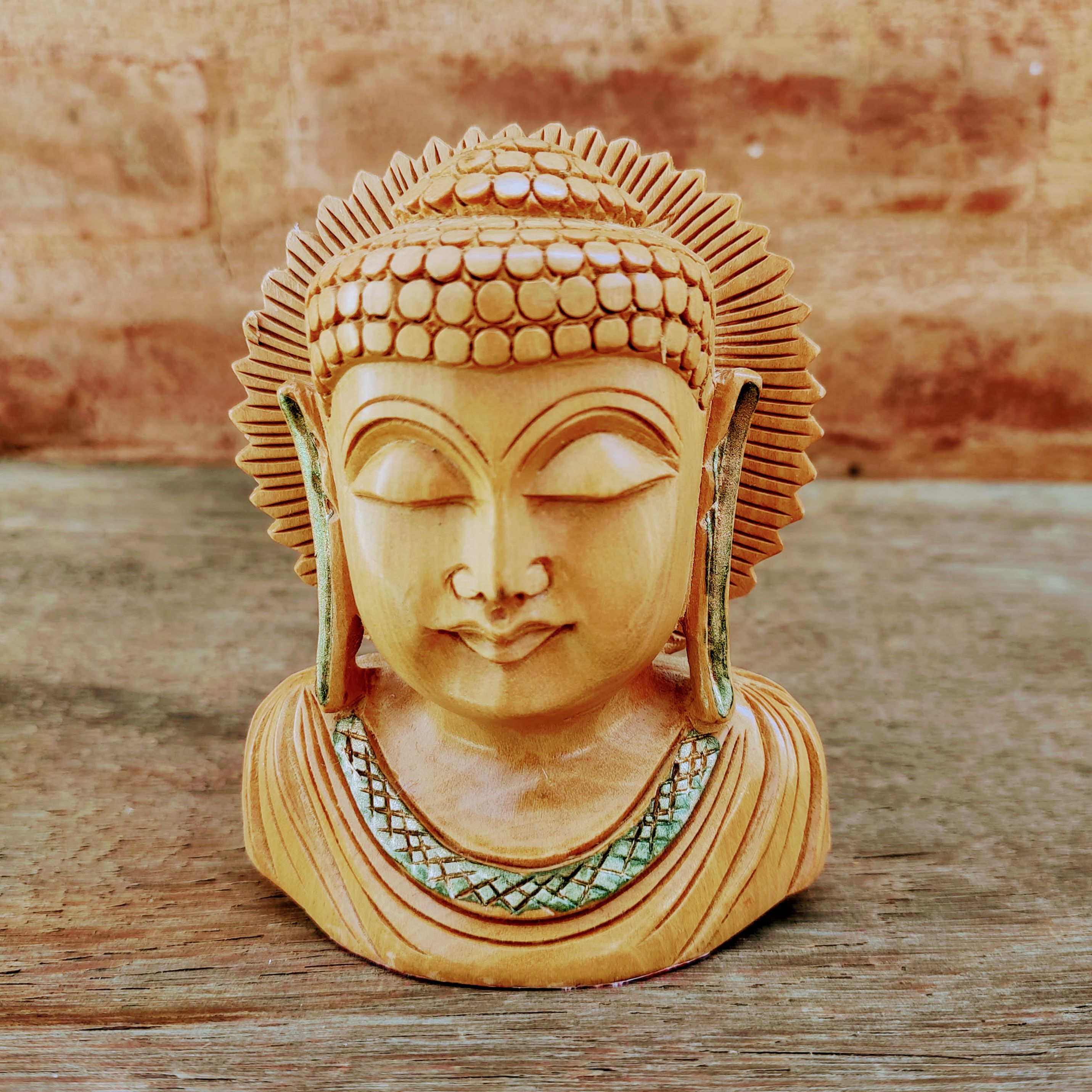 BUSTO BUDA DE MADEIRA INDIANO 10CM