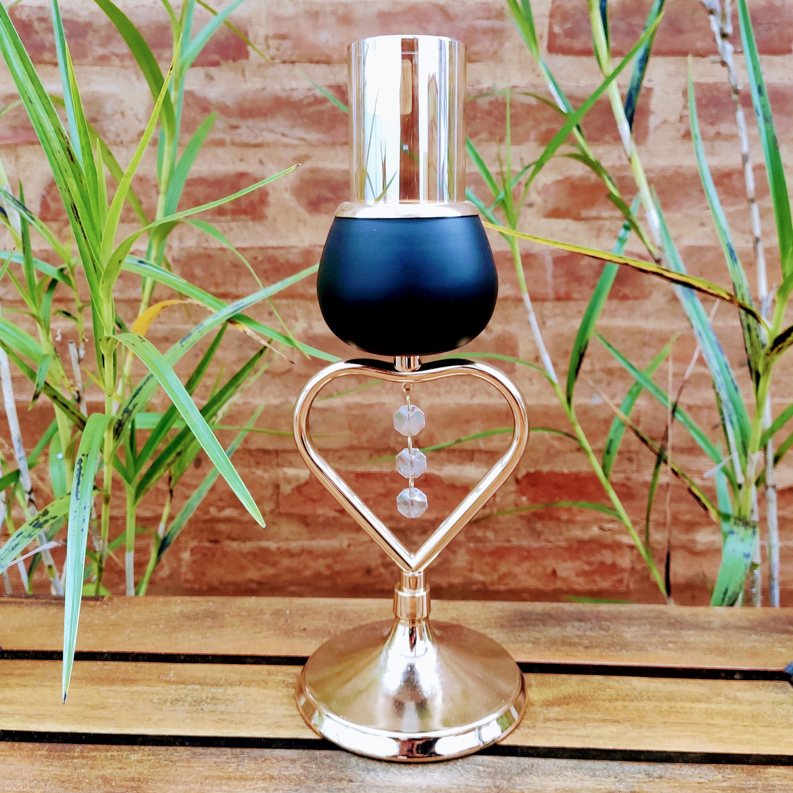 CASTIÇAL DE FERRO OURO ROSÉ 23X11CM