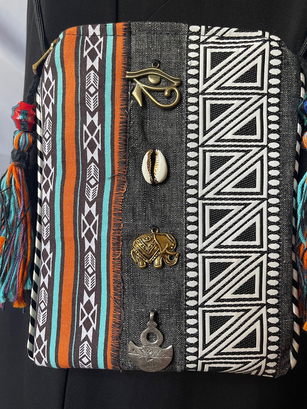 Thumbnail: Burst of Color Zanzibar Cell Phone Neck Bag with Charms and Tassels 