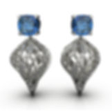 Blue cushion stone and white zircon lattice drop earrings in sterling silver