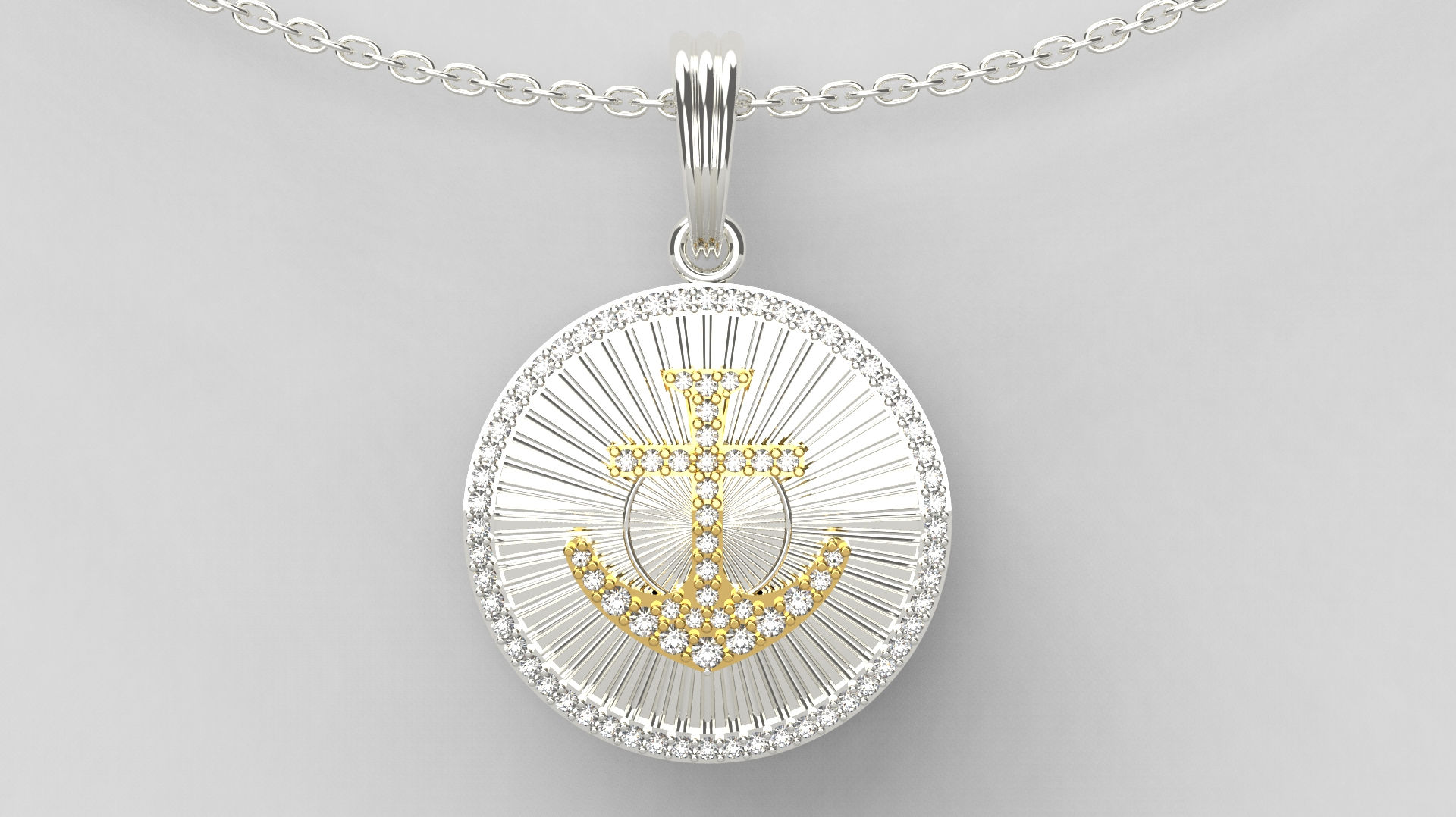 Gold-Coated Dual-Tone Anchor White Zircon Silver Pendant