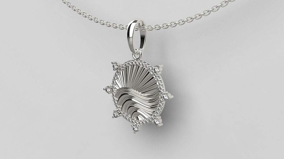 Thumbnail: Sterling Silver Round Wave Pendant with White Stones