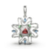 925 sterling silver floral style pendant with red triangle stone, green marquise stones, blue marquise stones and white zirco
