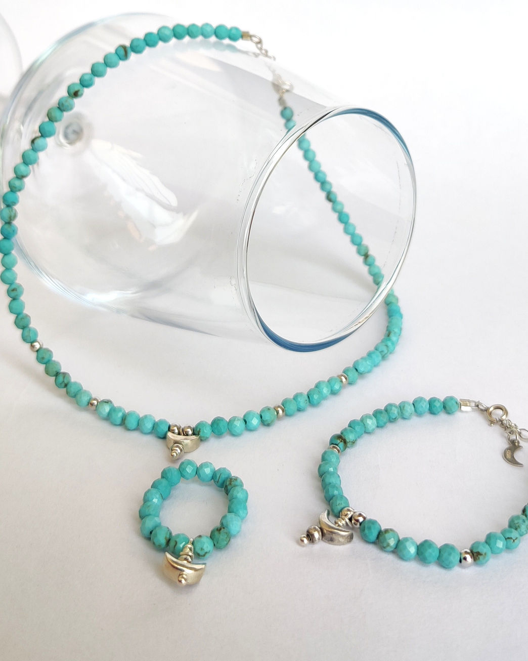 Moon’s Tribe turquoise bracelet designed as December birthstone and demi–fine jewelry