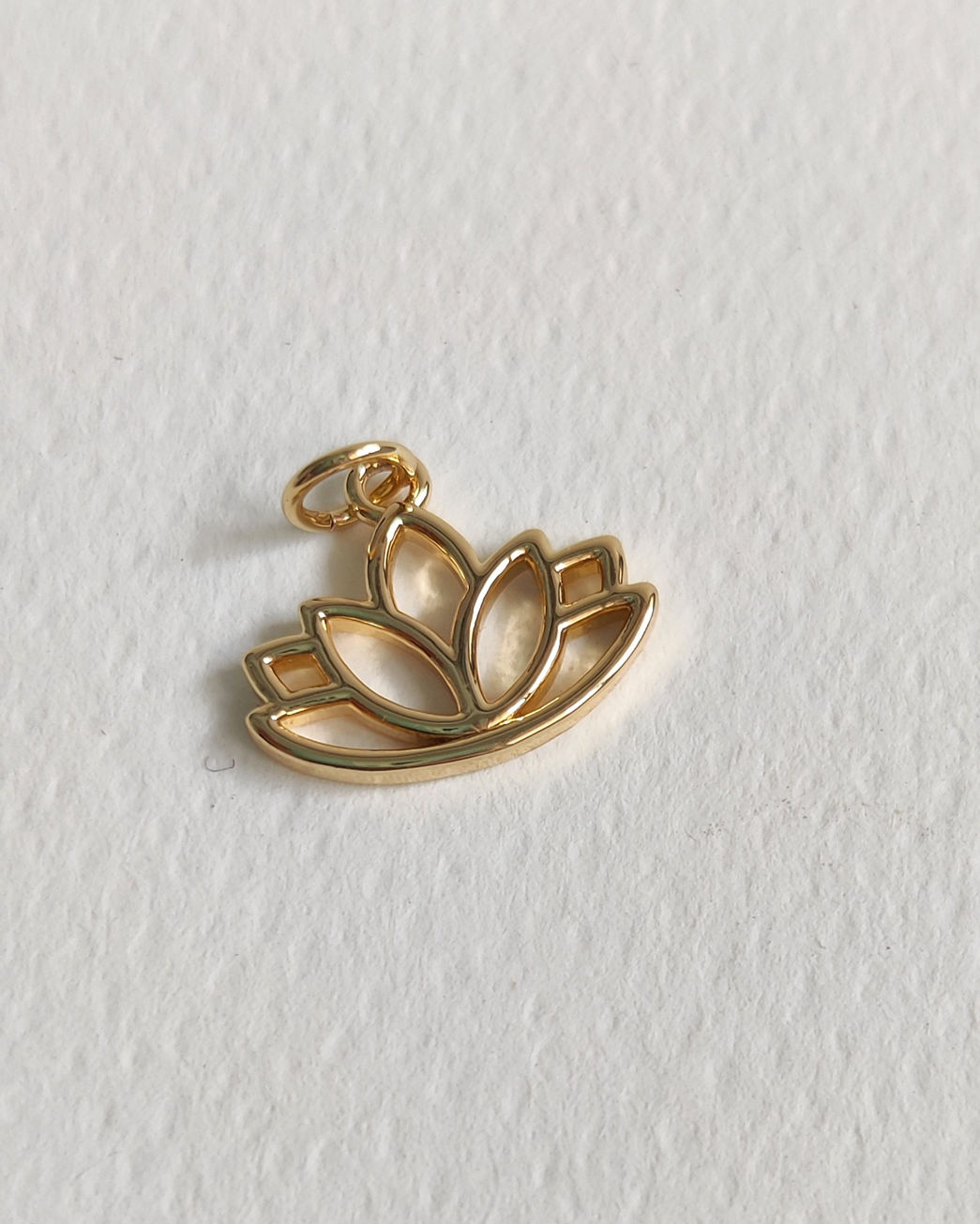 Moon’s Tribe gold lotus charm in 18kt gold filled brass for charm necklace