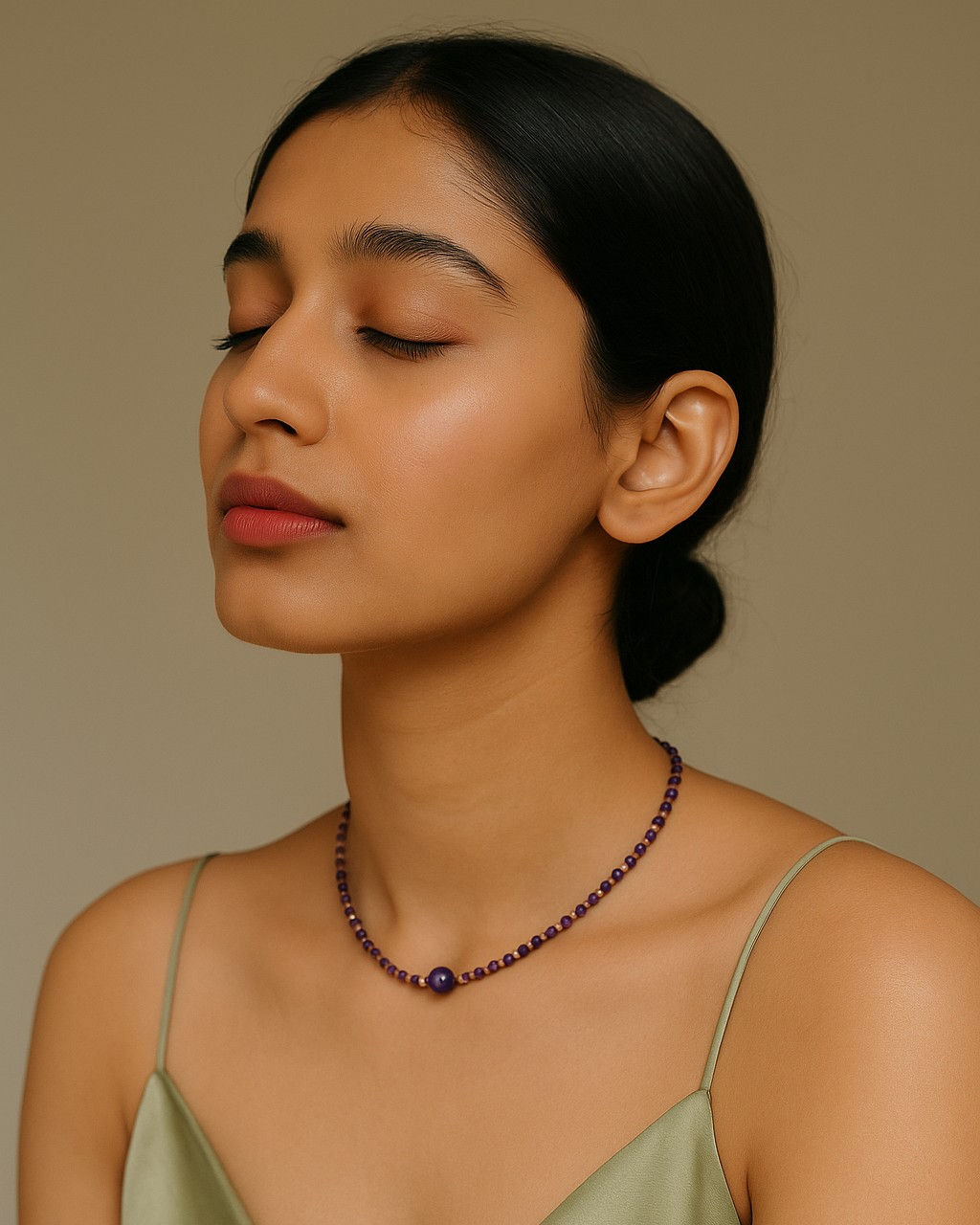 Chic amethyst gemstone necklace featuring polished amethyst crystal beads, handmade jewelry crafteds