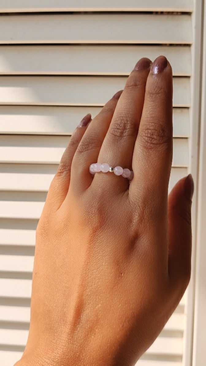 Moon’s Tribe rose quartz ring crafted for Heart Chakra support and soft elegance