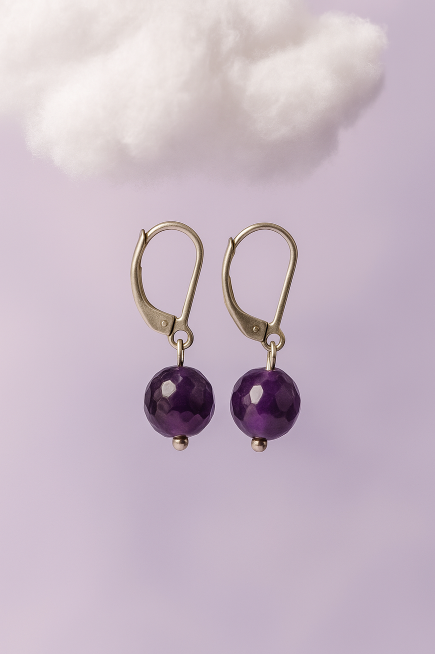 Amethyst earring with 925 sterling silver hoop by Moon's Tribe