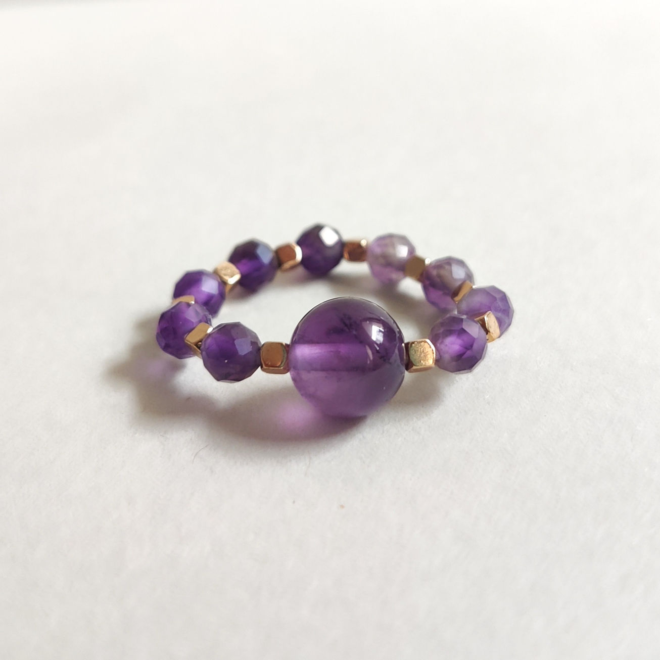 Handmade amethyst ring featuring natural amethyst stone in a minimal demi fine design for spiritual jewelry