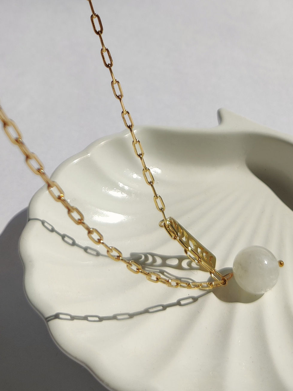 Moon’s Tribe dreamy moonstone necklace crafted as handmade demi fine jewelry