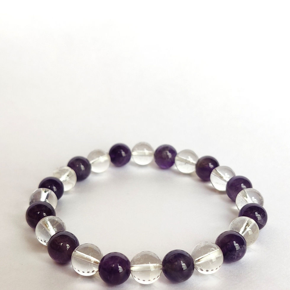 Elegant bracelet design featuring Amethyst, the February birthstone, and a Clear Quartz amplifier