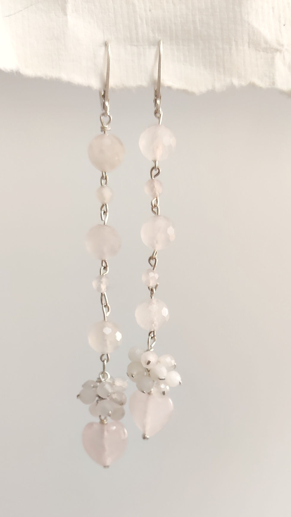 Moon’s Tribe handmade rose quartz dangling earrings for soft romantic styling