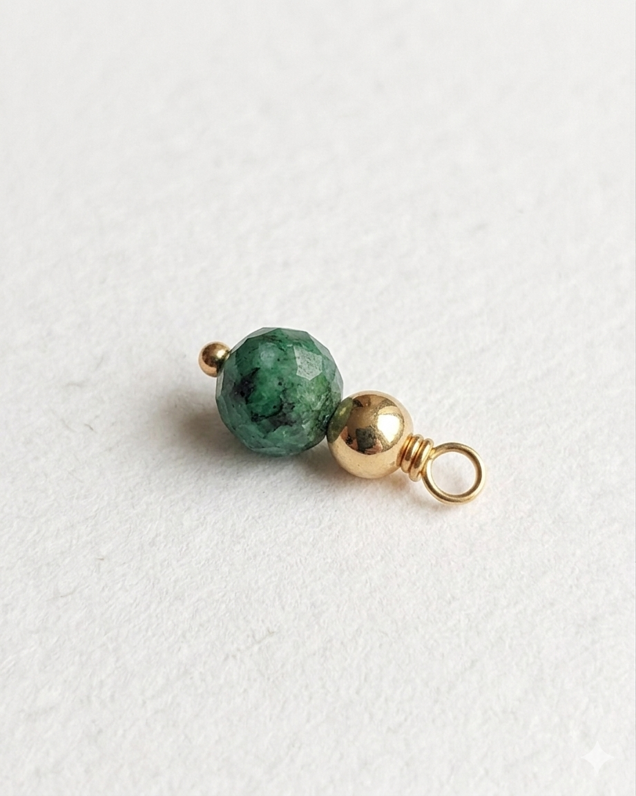 Moon’s Tribe Kiku emerald charm natural gemstone bead pendant with gold accent for jewellery design
