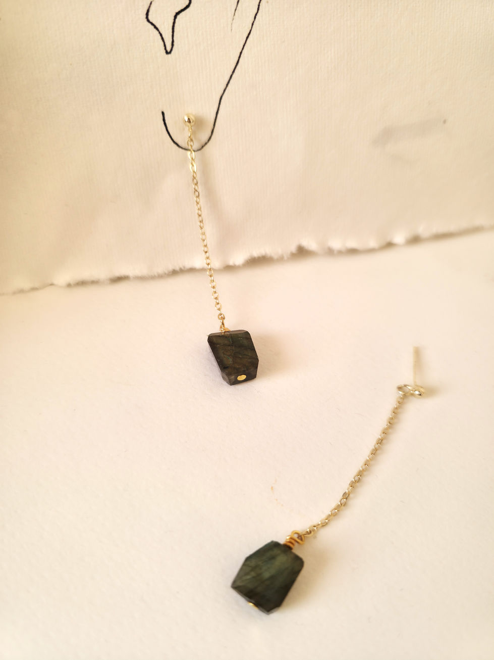 Labradorite drop earrings with gold filled chain handcrafted by Moon Tribe