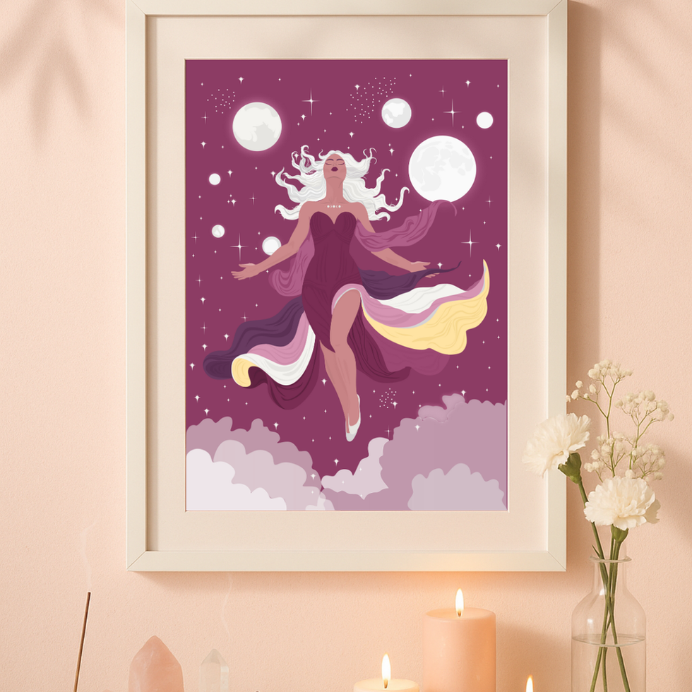 Lunar Ascend Poster | Moon’s Tribe India | Spiritual Wall Art for Feminine Empowerment and Cosmic Decor