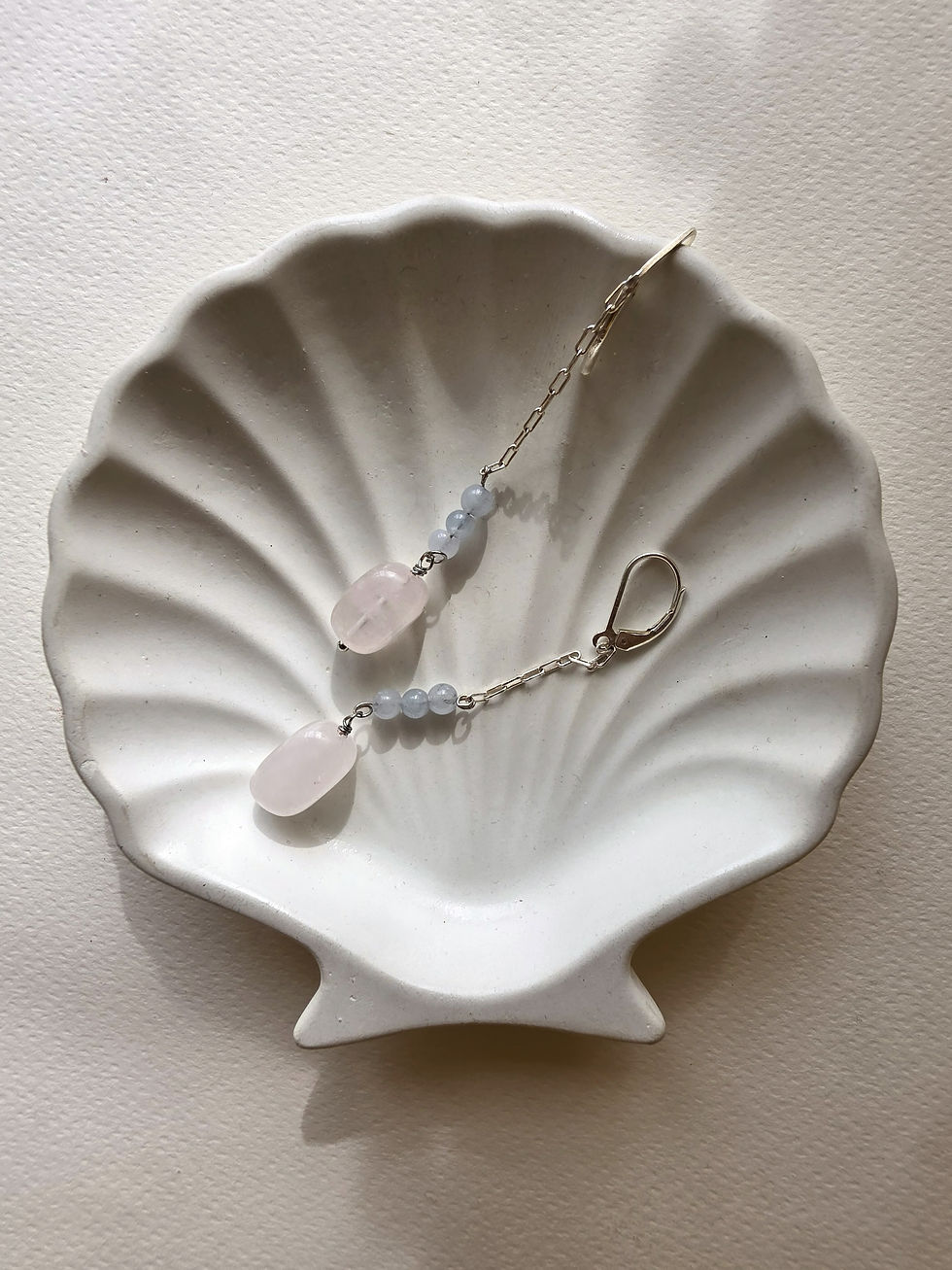 Rose Quartz and Aquamarine earrings in 925 sterling silver by Moon Tribe