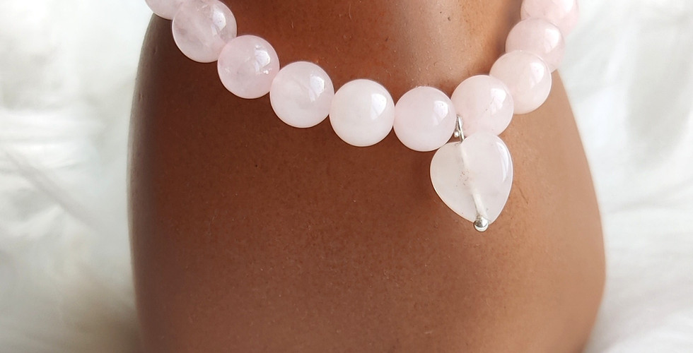 Rose Quartz Bracelet with Heart Charm