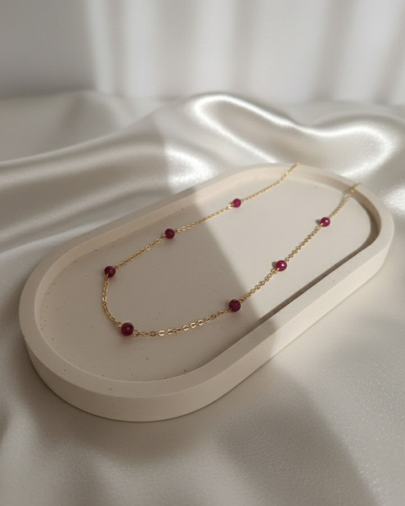Boond mini ruby necklace with delicate chain for July birthstone Jewelry by Moon's tribe