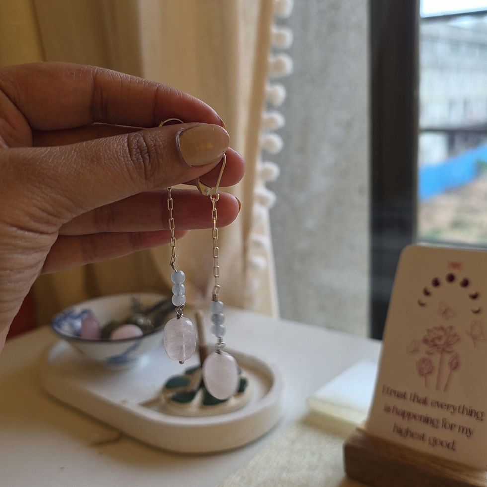Handmade Rose Quartz and Aquamarine earrings for self love and calmness